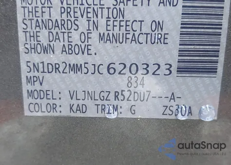 2018 Nissan Pathfinder Sl z USA, uszkodzony, nr VIN 5N1DR2MM5JC620323